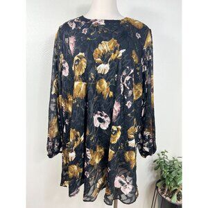 Susan Graver Womens Black Floral Sheer Sleeves Tunic Top‎